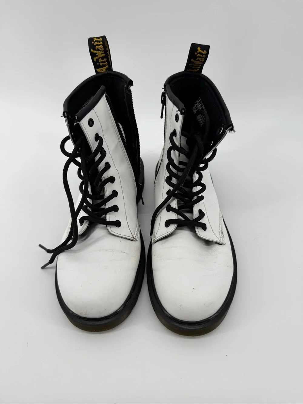 Dr. Martens‎ White Leather Lace-Up Combat Boots with Black Trim-KID